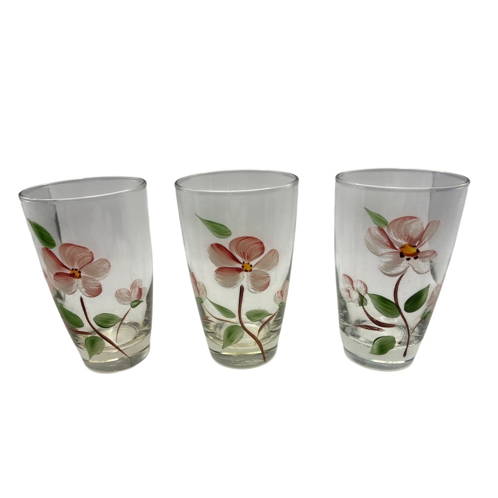 VTG Libbey Franciscan Desert Rose Glasses Tumblers Set of 3 Hand Painted Floral